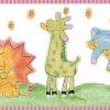 KIKMU Animals Kids wallpaper border lion, giraffe, elephant, pink, green, yellow, blue, orange, white