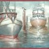 fishing vessels boats wallpaper border, rose, blue, gray, cream