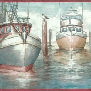 Fishing Vessels Boats Wallpaper Border Nautical Bathroom CH5200B FREE Ship