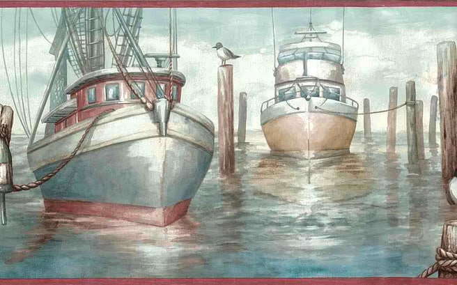 Fishing Vessels Boats Wallpaper Border Nautical Bathroom CH5200B FREE Ship