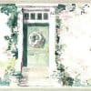 cottage doors wallpaper border, watercolor, handprint, green, flowers