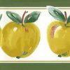 Yellow Apples Vintage Wallpaper Border on white with green & red accents