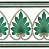 Green Feather Wallpaper Border with Gold Scrolls