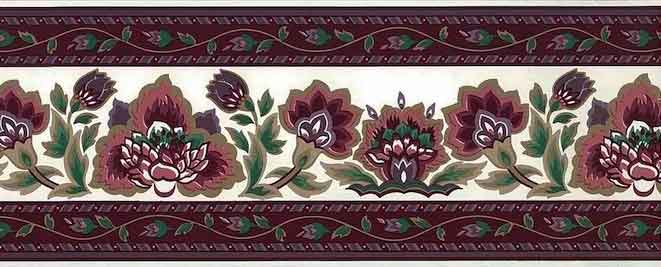 Vintage Waverly Magenta Wallpaper Border with Paisley design