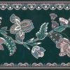 Green Paisley Vintage Wallpaper Border, Mauve, White