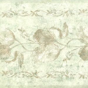 Cream Floral Wallpaper Border Vintage Tulips Floral Green UK 77895 FREE Ship