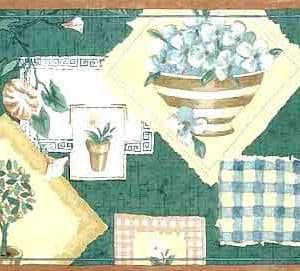 Vintage Green Sampler Border Floral Kitchen Topiary 190201B FREE Ship