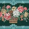 Teal Floral Vintage Wallpaper Border, Bouquets, Green Scroll Frames