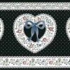 Hearts Vintage Wallpaper Border with Black & White Polka Dots & Ribbon