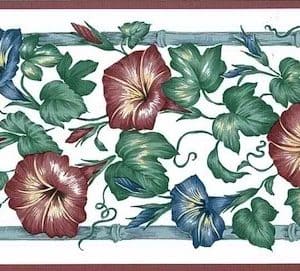 Blue Morning Glories Vintage Border Red Sanitas 768B1535 FREE Ship