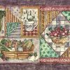 Purple Vegetable vintage Wallpaper Border, collage styie, eggplants, strawberries, onions