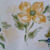 Yellow Floral vintage Wallpaper Border, flowers, parchment, fruit, green, blue