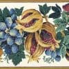 Unique Pomegranates Vintage Wallpaper Border in Blue, White & Tan