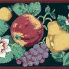 Vintage Fruit Floral Wallpaper Border in Green, Red, Yellow, Purple, & Cream