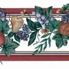 Vintage Fruit Wallpaper Border with dark red striped edges