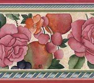 Fruit Floral Vintage Wallpaper Border Kitchen Pink Roses 93932 FREE Ship
