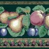Marbleized Fruit vintage Wallpaper Border, Dark Green, purple, yellow