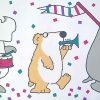 Vintage Animal Marching Band Wallpaper Border on White Background