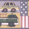 Vehicles Vintage Wallpaper Border with plaid, stripes, checks & stars