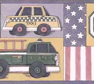 Vehicles Vintage Wallpaper Border Taxi Children GW2001B FREE Ship