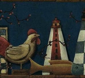 Vintage Lighthouse Wallpaper Border Nautical Navy GB30300 FREE Ship