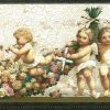 Cupids Vintage Wallpaper Border with floral swags, ribbon, & bronze edging