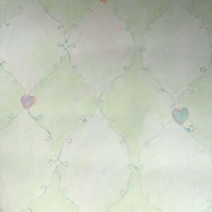 Hearts Green White Girls Children Vintage Wallpaper Diamond Shapes TY7722
