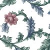 floral scroll vintage wallpaper, blue, rose, flowers, off-white, textured, traditional, vines