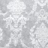 gray off-white damask wallpaper, hand print look, vintage look, dining room, bedroom, powder room