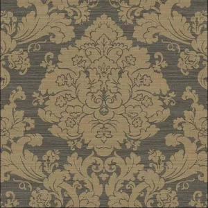 Brown Gray Damask Wallpaper Faux Grasscloth LB30906 D/Rs