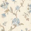 blue Jacobean vintage-style wallpaper, taupe, gray, cream