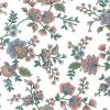 pink floral vintage wallpaper, blue, green, leaves, cottage, diing room, bedroom