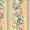 floral stripe vintage wallpaper, roses, daises, pink blue, green, pearlzed