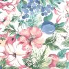 hibiscus floral vintage wallpaper, pink, blue, green, cottage, roses, grapes, fruit