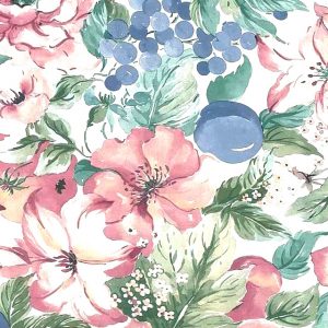 Hibiscus Floral Vintage Wallpaper Pink Blue Fruit TM2053 D/Rs