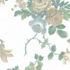 Waverly pearlized floral vintage wallpaper, beige,white, green, textured, embossed, Italy