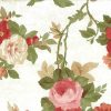 poppies floral vintage wallpaper, roses, peonies, red, orange, pink green, white, cottage style