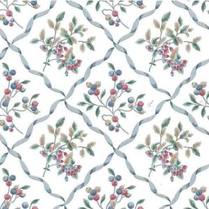 Blue Ribbon Floral Vintage Wallpaper Red Geometric SB578