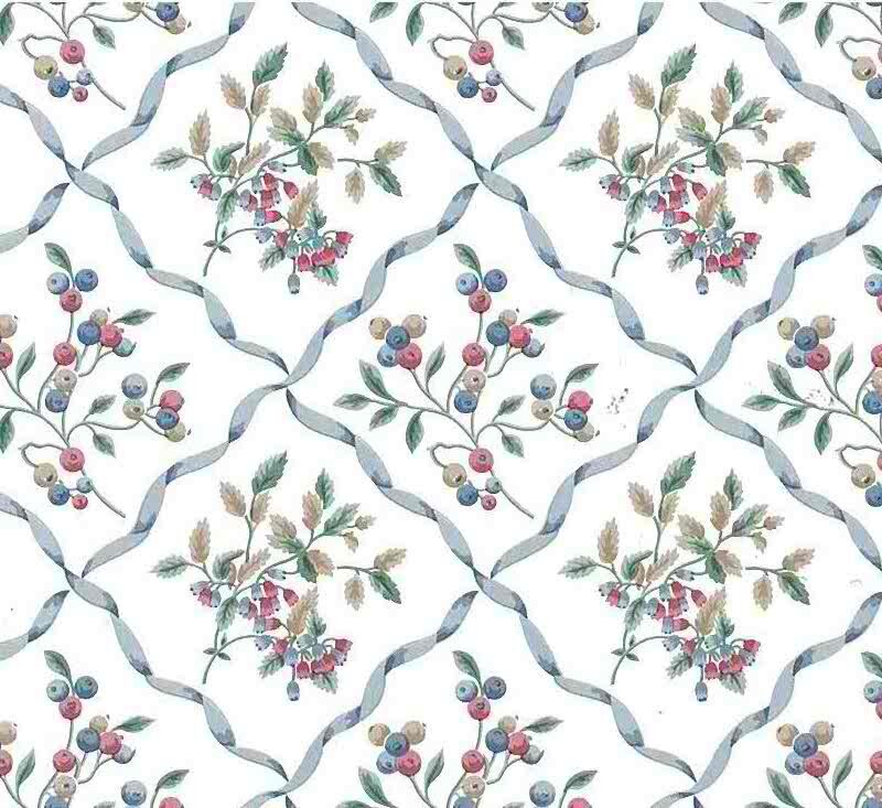 Blue ribbon floral vintage wallpaper