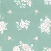 pink green floral vintage wallpaper, light blue, white, cottage
