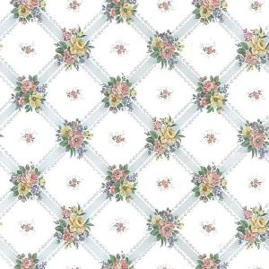 Blue Lattice Floral Vintage Wallpaper UK 72345 Double Rolls