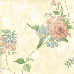 Pastel Flowers Vintage Wallpaper Pink Blue Faux Finish 43224 D/Rs