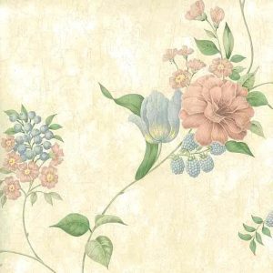 Slate Blue Tulips Vintage Wallpaper Pink Rose KT2094 D/Rs