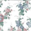 Peony vintage floral wallpaper, pink, blue, green, off-white, cottage, Waverly, bedroom, flowers