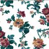 vintage wallpaper floral cottage, red, green, yellow, bedroom, flowers, roses