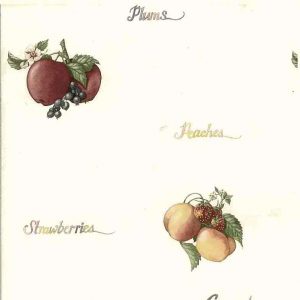 Script Vintage Wallpaper Kitchen Apples Grapes Plum FM7306 D/Rs