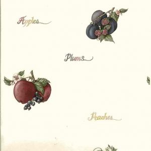 Script Vintage Wallpaper Kitchen Apples Grapes Plum FM7306 D/Rs