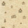 birdhouses vintage wallpaper beige red blue