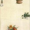 Spring Flowers Vintage Wallpaper, pansies, lily of the valley, ivy, hyacinth, terracotta, wicker, cream, textured