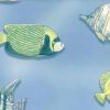 bathroom wallpaper nautica fish, blue, green, yellow, reef, childs bathroom